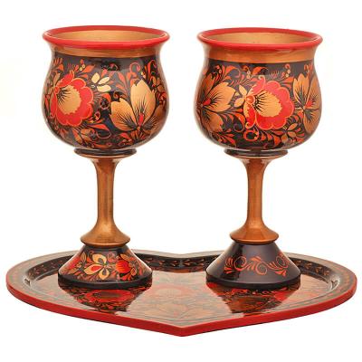 Фото - Набор Хохлома Свадебный два бокала и поднос 18 см 