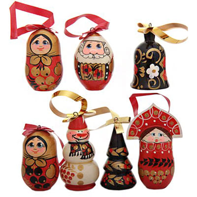 Деревянные ёлочные игрушки Хохломской узор