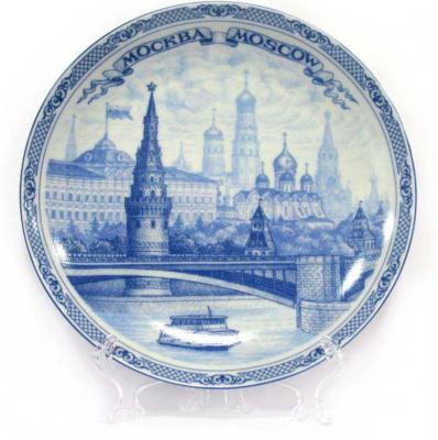 Фото - Магнит фарфоровый тарелочка Гжель Москва 7 см Фото - Магнит фарфоровый тарелочка Гжель Москва 7 см
