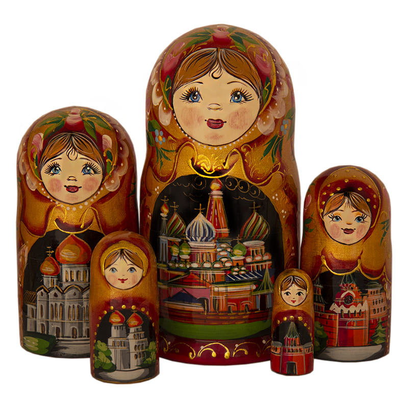 Фото - Авторская матрешка деревянная Москва золотой фон 5 мест 17 см