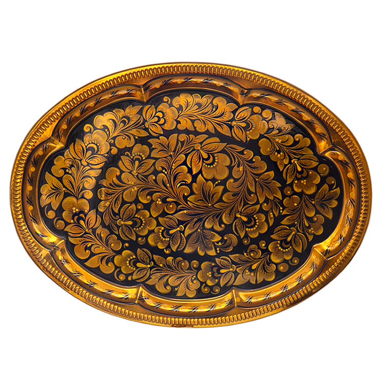 Фото - Металлический хохломской поднос овальный "Торжество" 45 х 34 см