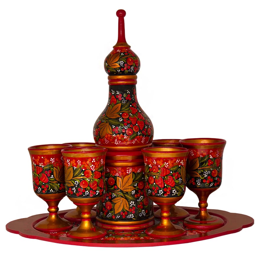 Фото - Набор для шампанского Хохлома "Красное лето" 8 предметов