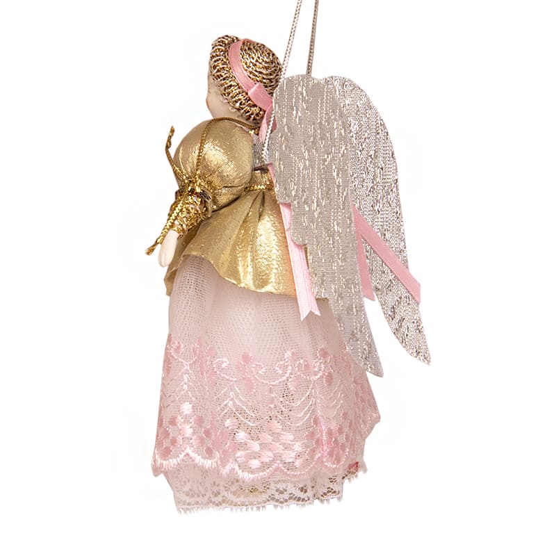 Фото - Елочная игрушка фарфор Розовый ангел 14 см