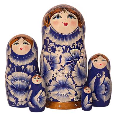 Фото - Матрешка деревянная Гжельский орнамент 5 мест 16 см