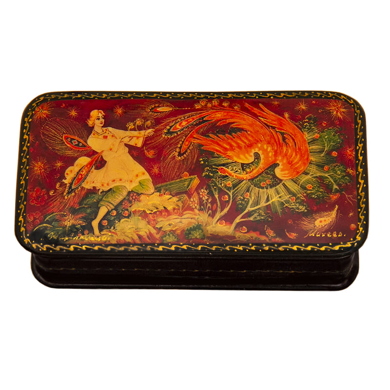 Фото - Шкатулка лаковая миниатюра "Золотая Жар-птица" 10 х 5 см