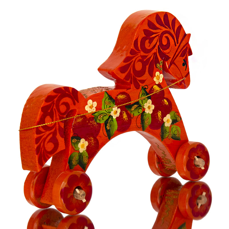 Фото - Деревянная лошадка на колесиках Зорька 18 х 15 см