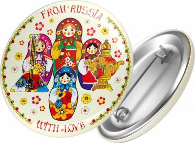 Фото - Круглый значок бежевый фон Матрешки 4,4 см Фото - Круглый значок бежевый фон Матрешки 4,4 см