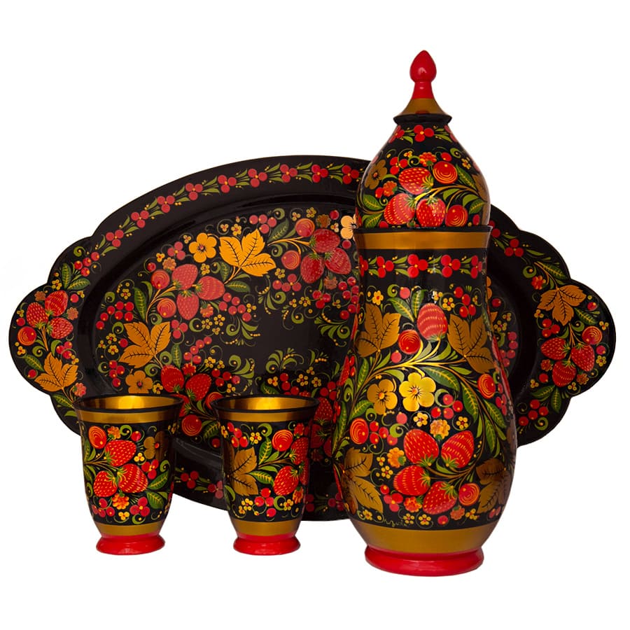 Фото - Набор Хохломской для воды Кувшин с подносом 4 предмета