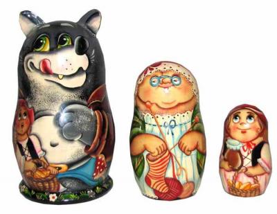 Фото - Матрешка авторская Красная шапочка 3 персонажа 13 см