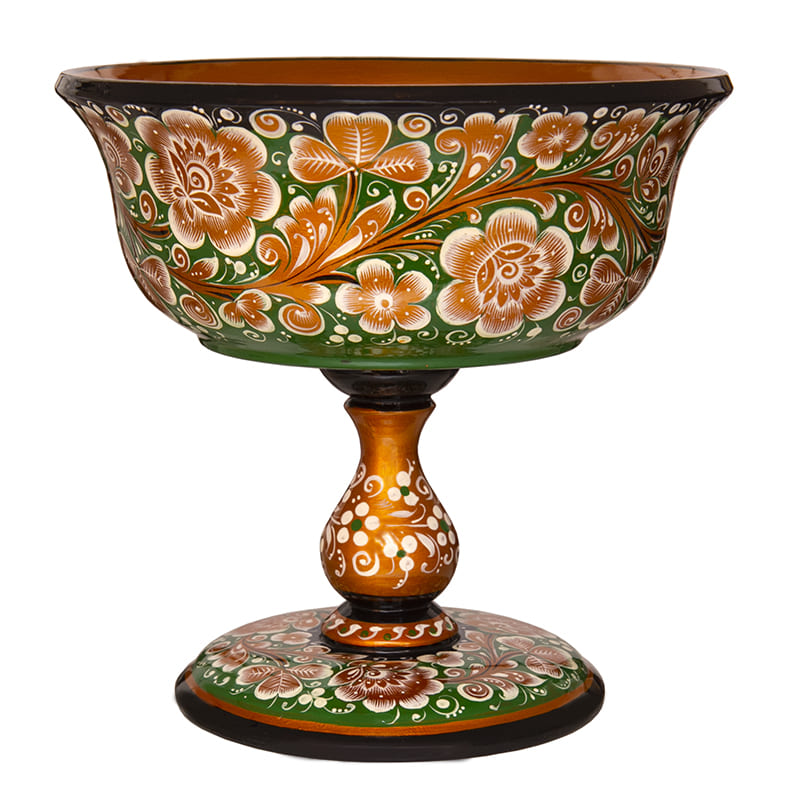 Фото - Хохломская ваза на ножке "Золотое поле" 17 см