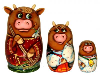 Фото - Авторская матрешка Семья бычков 3 места 13 см