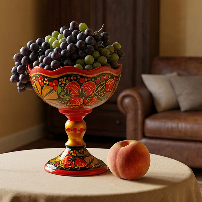 Фото - Хохломская конфетница на ножке Волны 18 х 15.5 см