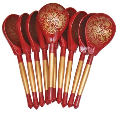 Фото - Ложки 10 штук Хохлома кудрина красная 19 см