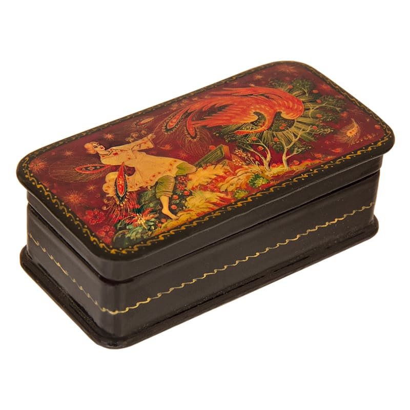 Фото - Шкатулка лаковая миниатюра "Золотая Жар-птица" 10 х 5 см
