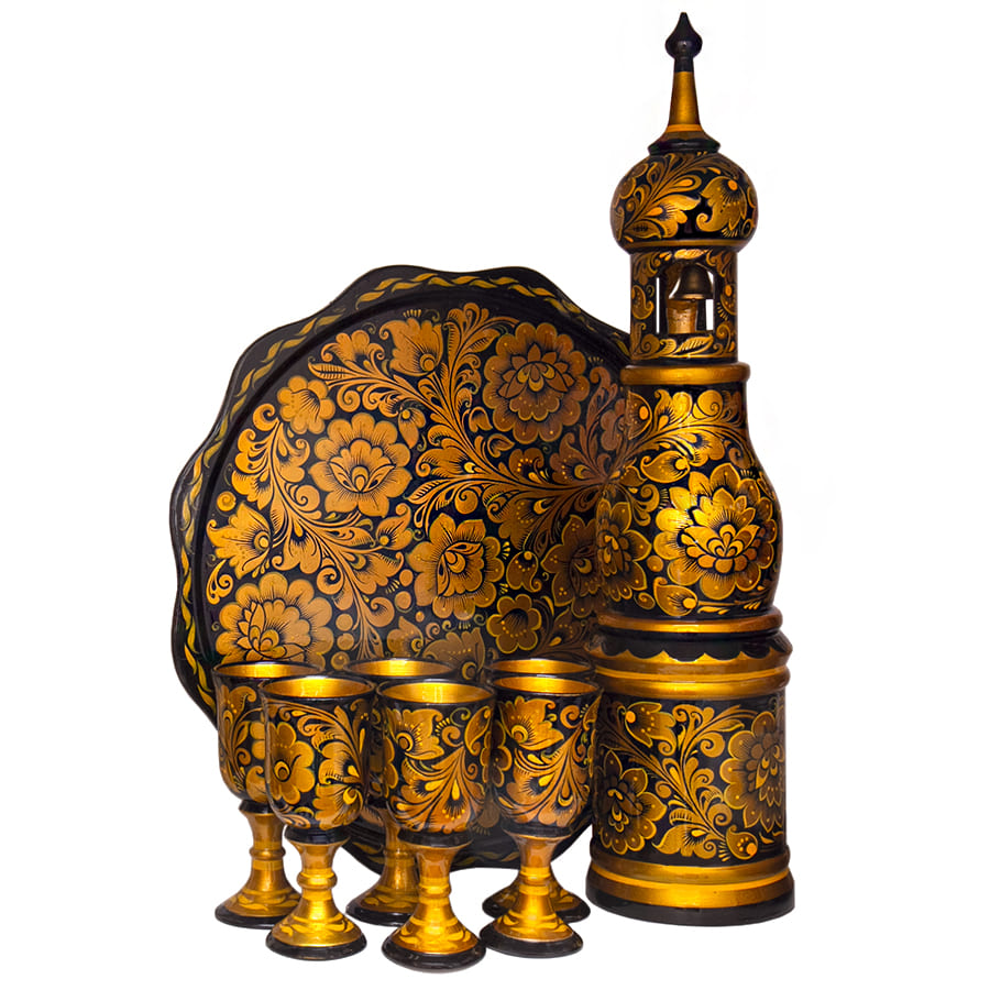 Фото - Набор для вина Хохлома "Золотая кудрина" 8 предметов