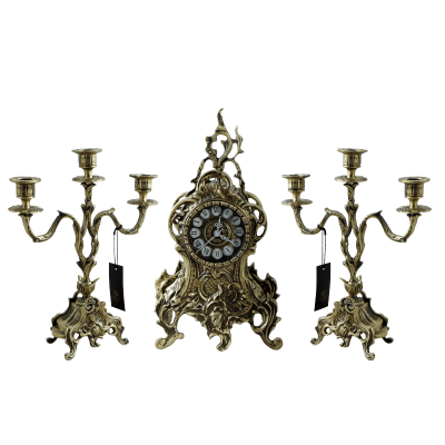 Фото - Бронзовый комплект часы и канделябры Дон Луиш антик