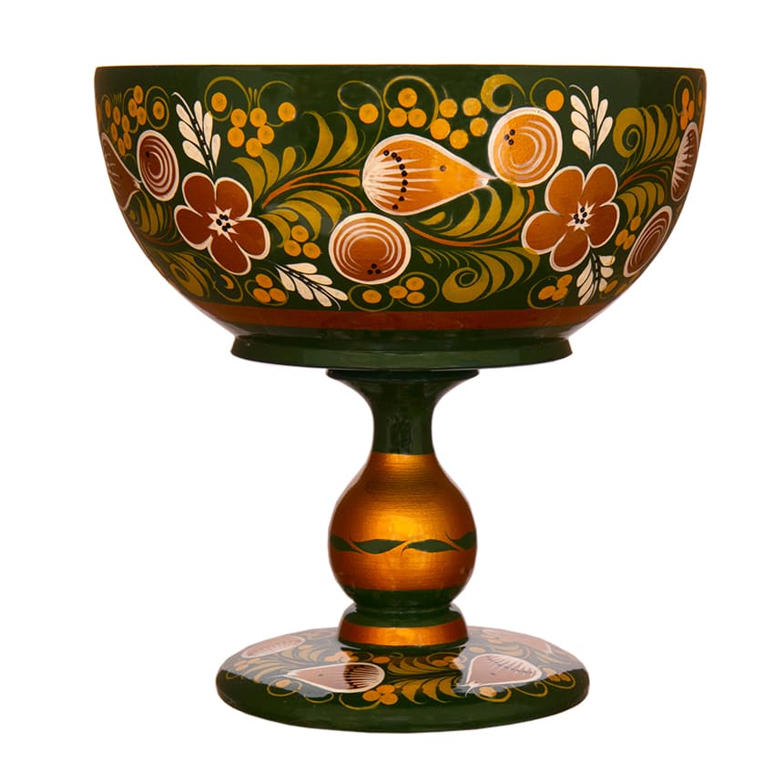 Фото - Конфетница на ножке Хохлома Ландыши 18 х 16 см