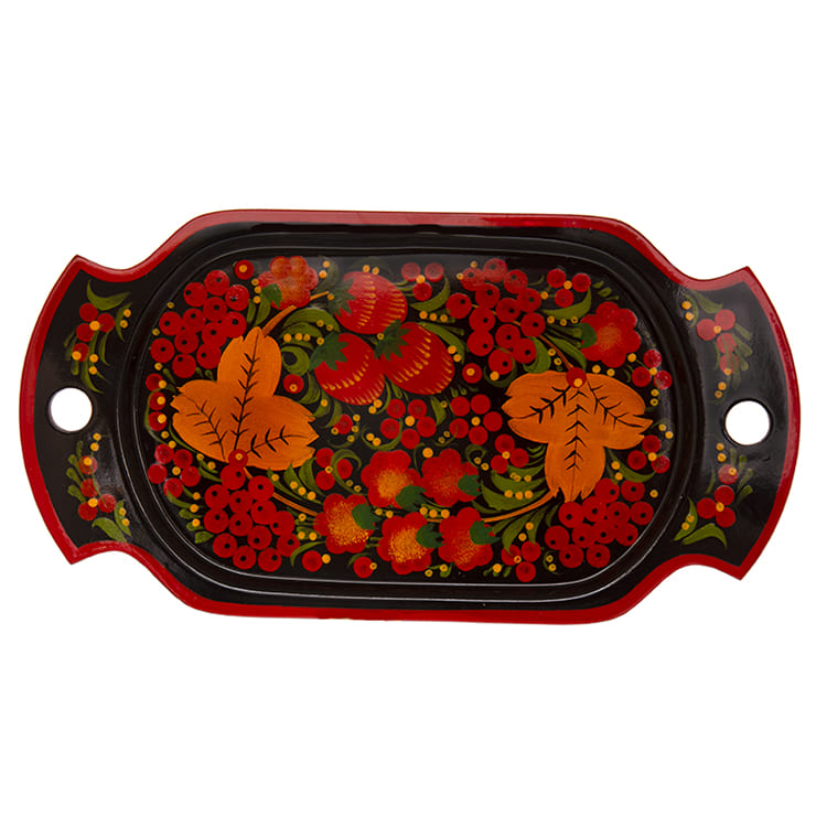 Фото - Поднос деревянный с ручками хохлома "Десертный" 28,5 х 15,5 см