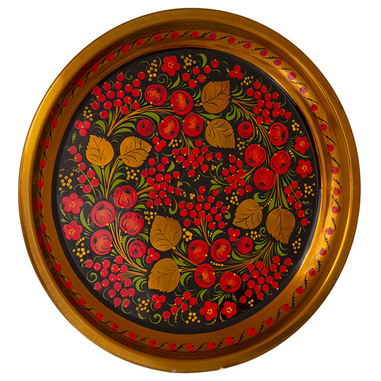 Фото - Металлический расписной поднос Хохлома "Русское поле" 35 см