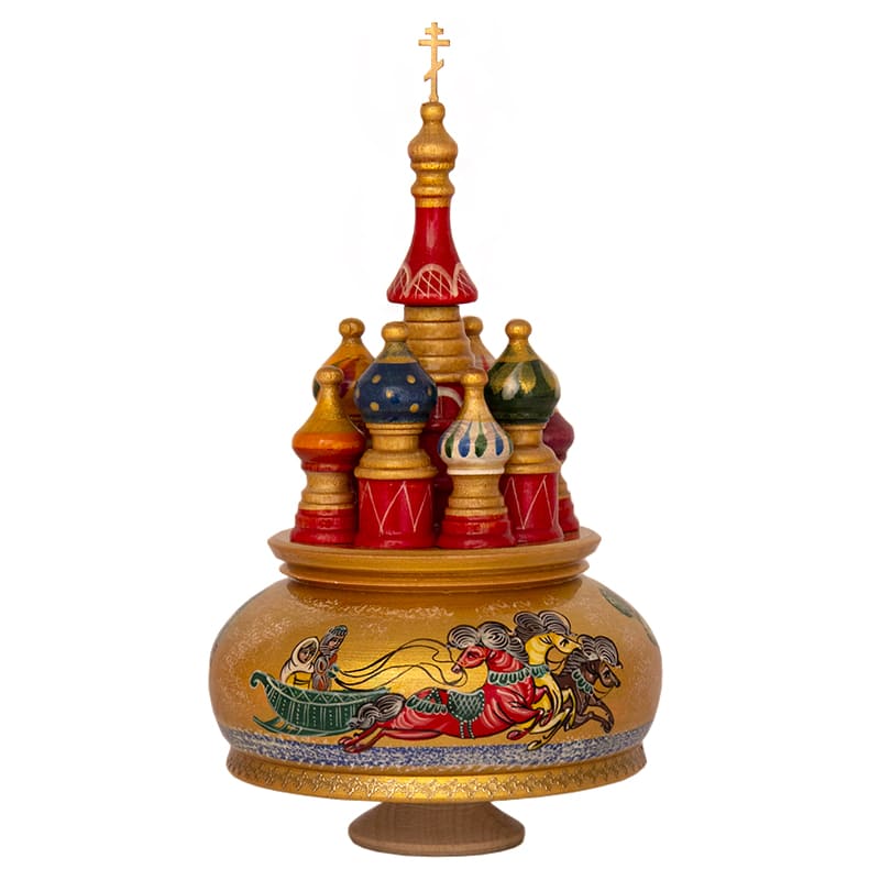 Фото - Деревянный музыкальный собор Тройка золотой фон 20 см