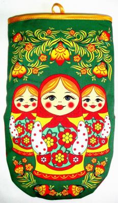 Фото - Рукавичка прихватка Матрешки зеленый фон 27 х 17 см