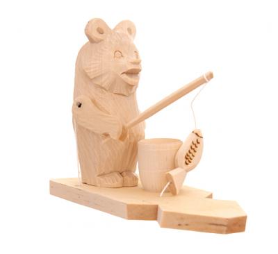 Фото - Деревянная игрушка резьба Мишка и рыбка 14 х 10 см