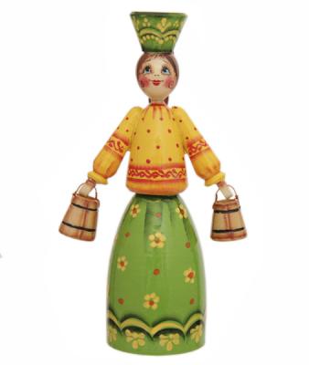 Фото - Деревянная кукла в русском костюме с ведрами 14,5 см
