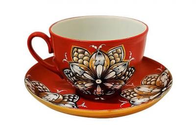 Фото - Чайная пара Хохлома Красный фон 250 мл