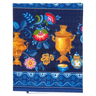 Фото - Скатерть льняная самовар синий фон 120 х 150 см Фото - Скатерть льняная самовар синий фон 120 х 150 см