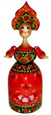 Фото - Деревянная кукла в русском костюме Хохлома 26,5 см