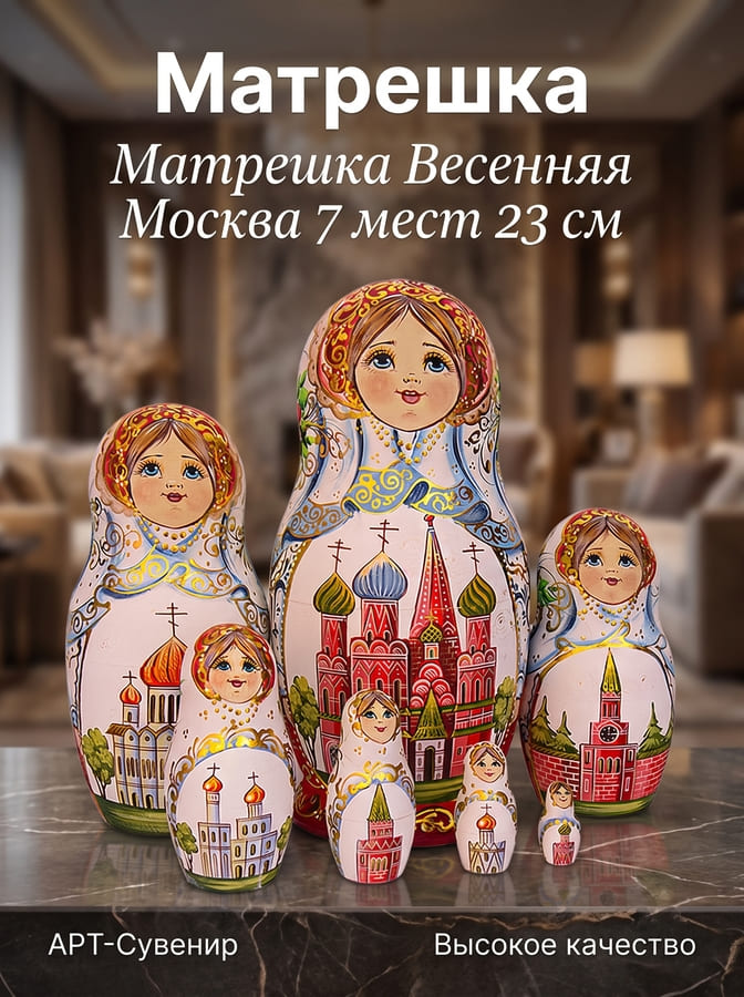 Фото - Матрешка авторская Весенняя Москва 7 мест 23 см