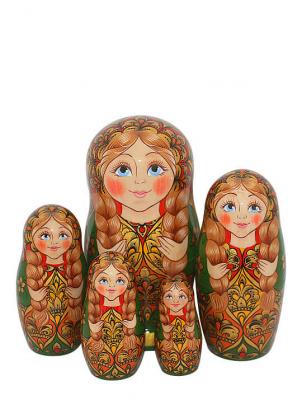 Фото - Авторская матрешка Золоченая Хохлома 5 кукол 16,5 см