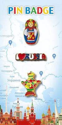 Фото - Набор значков Матрешка самовар 3 штуки 2,4 см Фото - Набор значков Матрешка самовар 3 штуки 2,4 см