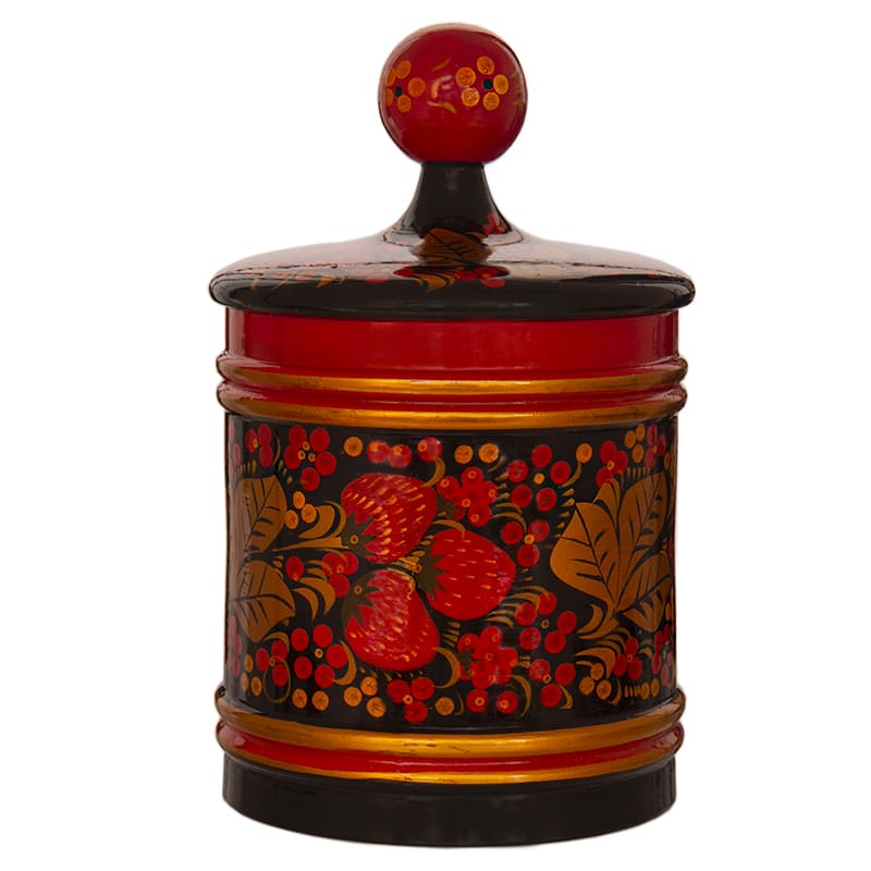 Фото - Деревянная кадочка с крышкой Хохлома 23 см Фото - Деревянная кадочка с крышкой Хохлома 23 см