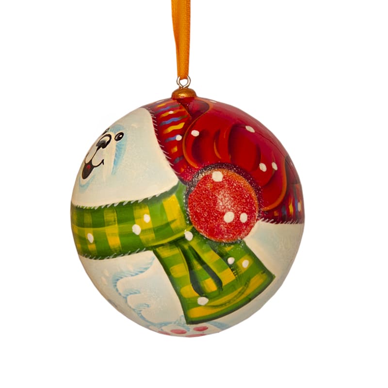 Фото - Елочный шар деревянный Белый мишка 7 см