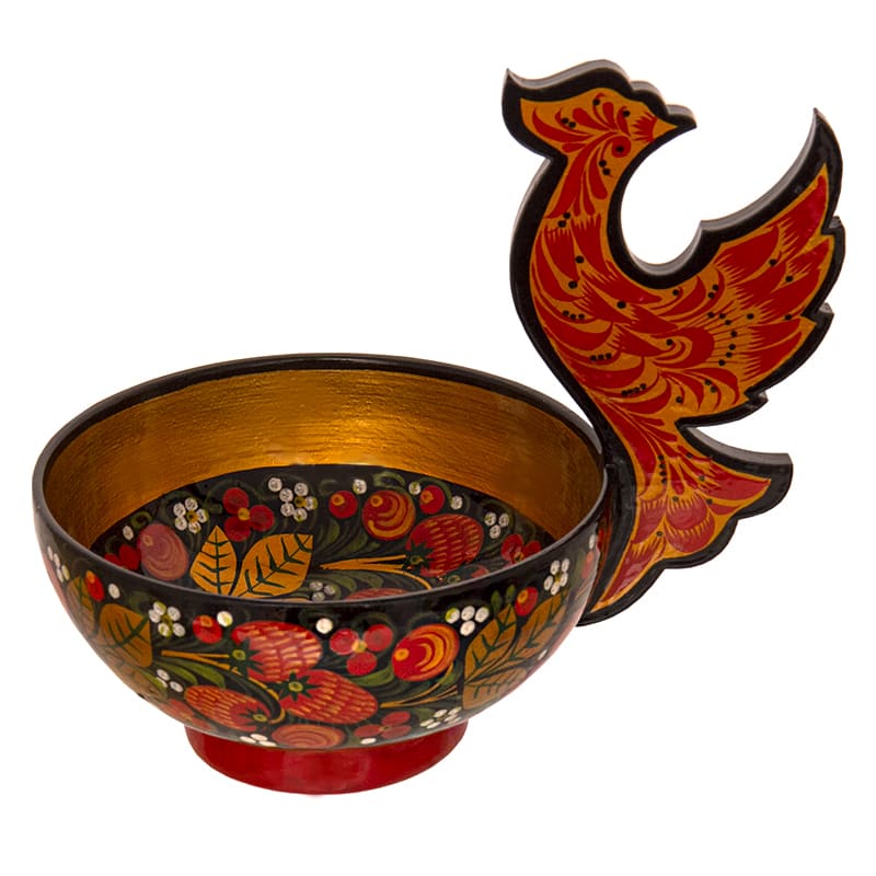 Фото - Деревянная конфетница Хохлома Жар-птица 14 х 17 см