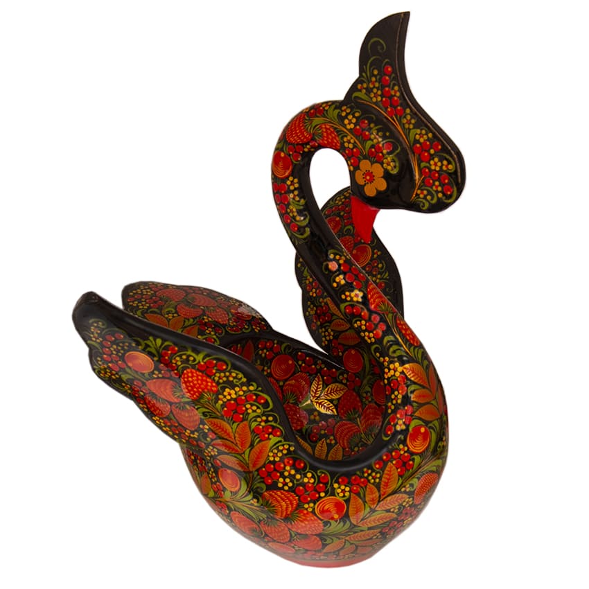 Фото - Хохломская конфетница точеная Лебедь Ладья 29 х 23 см