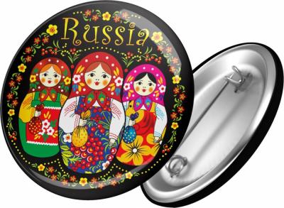 Фото - Сувенирный значок круглый Матрешки Россия 4,5 см