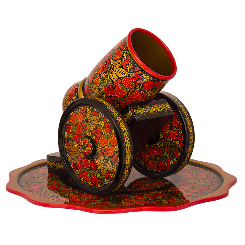 Фото - Набор Хохлома для шампанского и вина Пушка 8 предметов