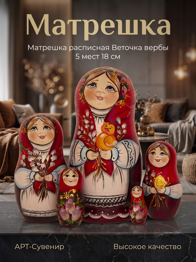 Фото - Матрешка авторская деревянная Пасхальная 5 мест 18 см