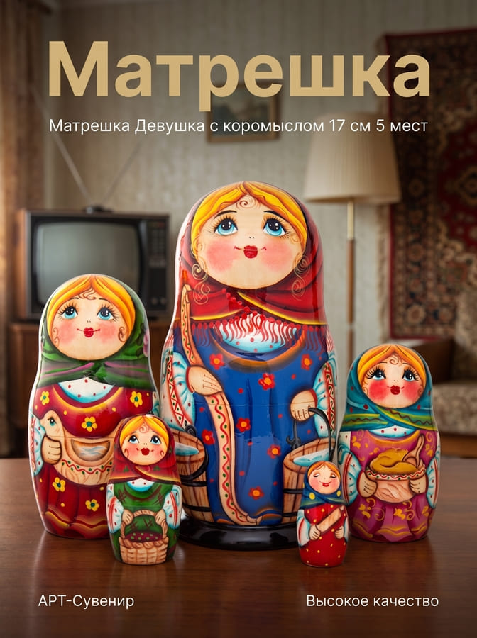 Фото - Авторская матрешка Девушка с коромыслом 17 см