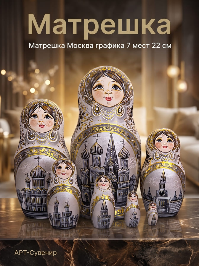 Фото - Матрешка авторская Москва графика 7 мест 22 см 