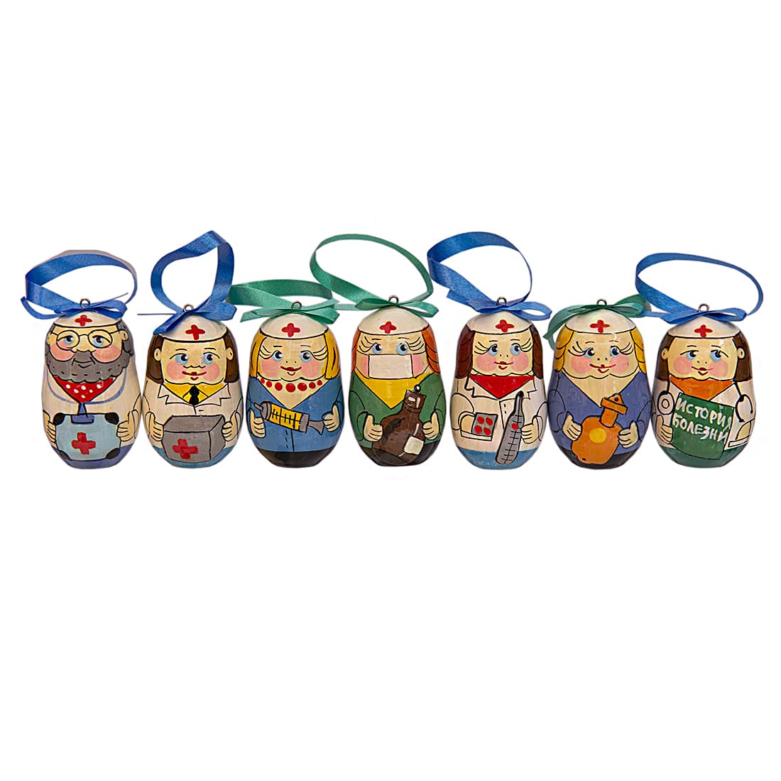 Фото - Набор деревянных елочных игрушек Врачи 4 см 7 штук Фото - Набор деревянных елочных игрушек Врачи 4 см 7 штук
