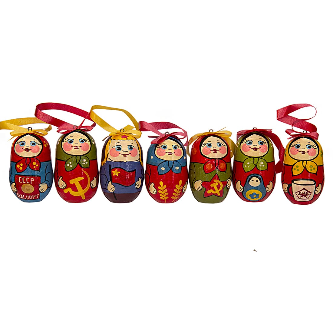 Фото - Набор деревянных елочных игрушек СССР 7 игрушек 4,5 см Фото - Набор деревянных елочных игрушек СССР 7 игрушек 4,5 см