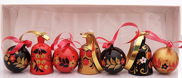 Фото - Деревянная елочная игрушка - Русь - Хохлома 4,5 см 7 штук Фото - Деревянная елочная игрушка - Русь - Хохлома 4,5 см 7 штук