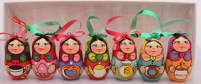 Фото - Елочные украшения Матрешки-веселушки 7 штук 4,5 см Фото - Елочные украшения Матрешки-веселушки 7 штук 4,5 см