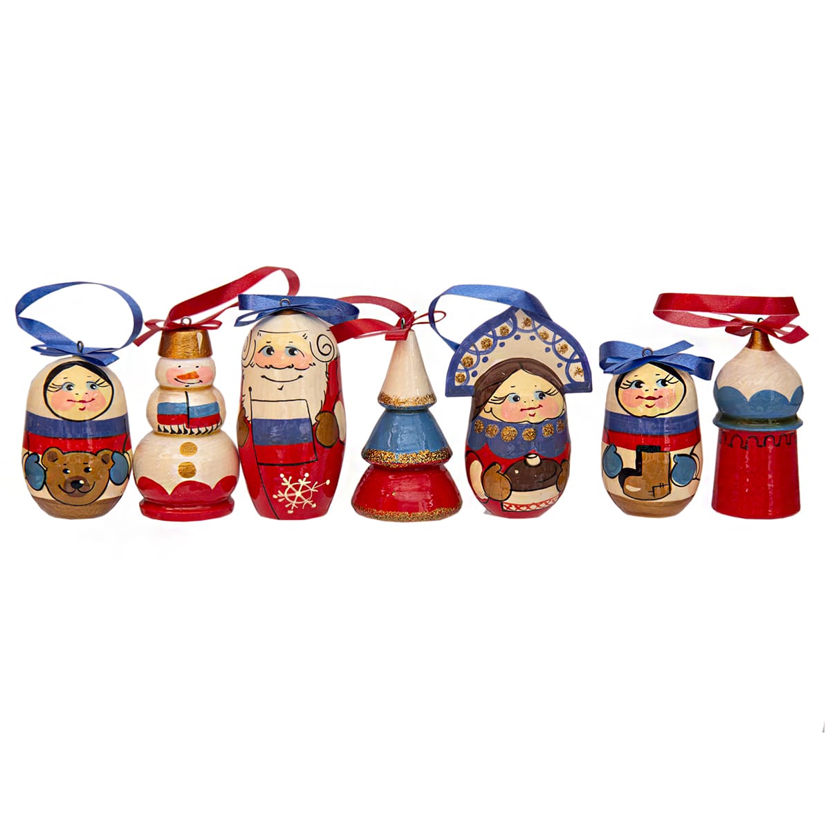 Фото - Деревянные елочные игрушки Россия 7 штук 4,5 см Фото - Деревянные елочные игрушки Россия 7 штук 4,5 см