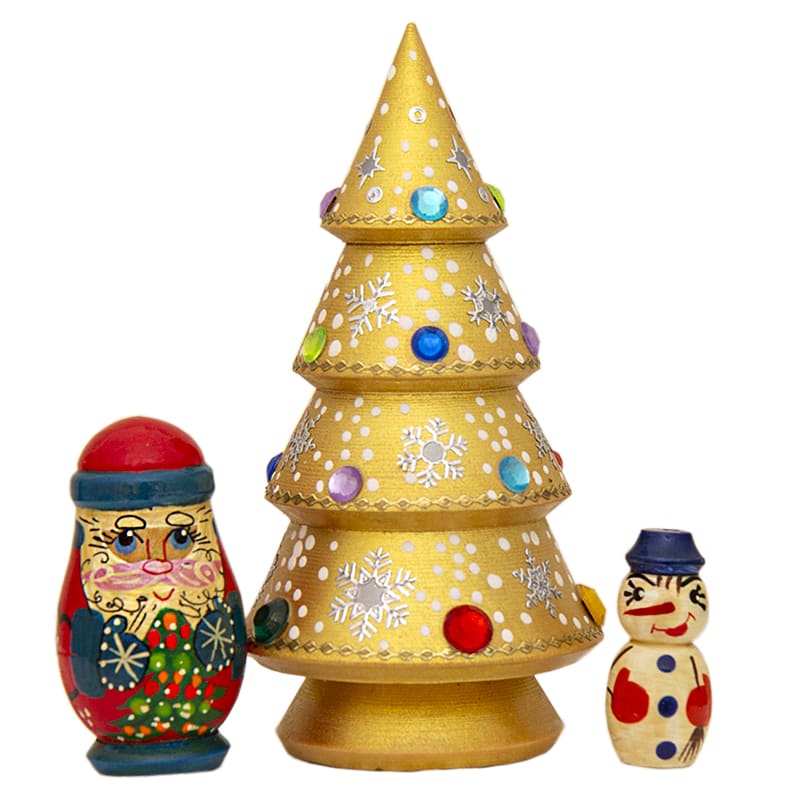 Фото - Матрешка новогодняя Золотая ёлочка 3 места 12 см Фото - Матрешка новогодняя Золотая ёлочка 3 места 12 см