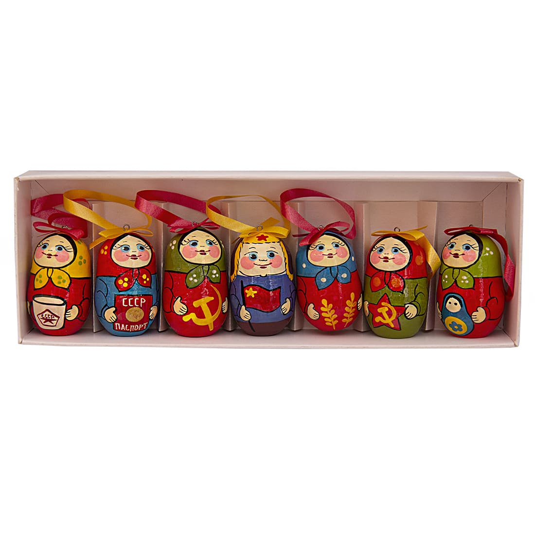 Фото - Набор деревянных елочных игрушек СССР 7 игрушек 4,5 см Фото - Набор деревянных елочных игрушек СССР 7 игрушек 4,5 см