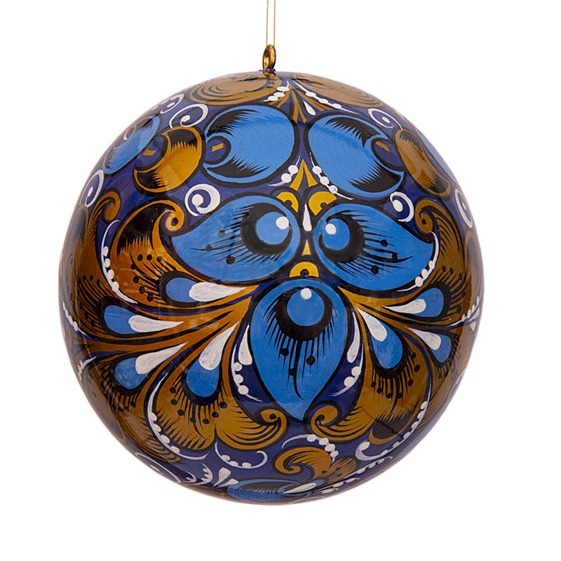 Фото - Шар хохломской новогодний Морозный узор 7 см Фото - Шар хохломской новогодний Морозный узор 7 см